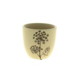 Cache - pot en c�ramique beige � motif d ang�lique - � 13, 5 x h 12, 5 cm