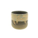 Cache - pot en c�ramique cr�me � motif zamio - � 13, 3 x h 12, 6 cm