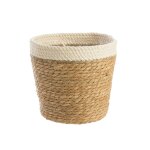 Cache - pot coloris blanc vannerie naturelle - 30 x 28 x 25 cm