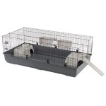 Cage pour lapin avec rampe extrieure coloris gris - 140 x 71 x 51 cm