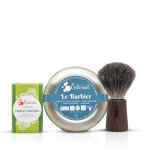 Coffret apprenti barbier avec savon à barbe, pinceau et savon solide à l'huile de c Coffret apprenti barbier avec savon à barbe, pinceau et savon solide à l'huile de c