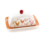 Coffret beurrier en cramique coloris multicolore dcor avec des poules maggie 13 x