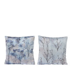 Coussin en velours polyester coloris beige avec un imprim branchage 4 x 45 x 45 cm