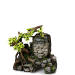 Dcor aquarium temple angkor avec ses plantes coloris gris rsine de polyester - 23 x