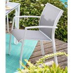Fauteuil en aluminium blanc mat et toile gris clair adenium - 56 x 63 x 86, 5 cm
