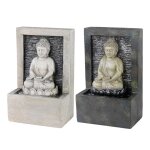 Fontaine en polyrsine coloris gris avec bouddha - 9, 5 x 10 x 23, 5 cm