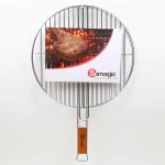 Grille ronde somagic double acier chrom et manche en bambou  41 cm