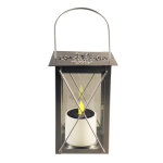Lanterne solaire carre en mtal argent  led jaune 14, 5x14, 5x21 cm