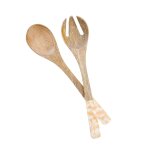 Lot de 2 couverts  salade estival maill coloris beige en bois de manguier - 33 x 7