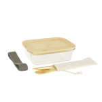 Lunch box nomade en verre et bambou 1000 ml avec couverts 20x15x6, 5 cm Lunch box nomade en verre et bambou 1000 ml avec couverts 20x15x6, 5 cm