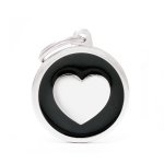 Médaille classic grand cercle c?ur noir pour chien en acier Médaille classic grand cercle c?ur noir pour chien en acier