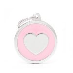Médaille classic grand cercle c?ur rose pour chien en acier Médaille classic grand cercle c?ur rose pour chien en acier
