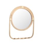Miroir en rotin marron avec 5 petits crochets - h 60, 5 x Ø 47 cm Miroir en rotin marron avec 5 petits crochets - h 60, 5 x Ø 47 cm