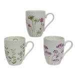 Mug en porcelaine blanche  fleurs 3 modles assortis 8x11x10, 5 cm