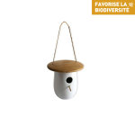 Nichoir thyni en bois et cramique blanc  18 x h 13, 8 cm