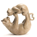 Objet d�coratif en polyr�sine coloris cr�me maman et b�b� chat bisou 18 x h 17 x 6,
