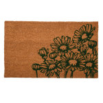 Paillasson coco marron motif fleurs vertes 75x45x1, 7 cm