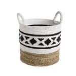 Panier rond en paille naturel, noir et blanc costa taille 2 - � 36 x h 43 cm
