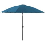 Parasol pagode  manivelle en aluminium et toile polyester bleu -  300 cm