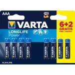 Piles alcalines aaa / lr03 varta longlife power - le lot de 6 + 2