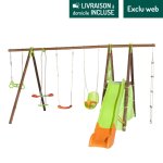 Portique en bois multi - activits dont balanoire, toboggan et cabane 2, 30 m