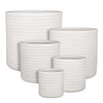 Pot rond en mati�re synth�tique blanc cass� corda - � 30 x h 30 cm