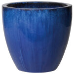 Pot vase en terre cuite �maill�e bleu tonkin - � 60 x h 54 cm