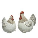Poule dcorative coloris blanc en terre cuite - 8, 5 x 13 x 13, 5 cm