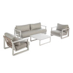 Salon de jardin en aluminium coloris crme akene - 4 lments (canap, table basse et
