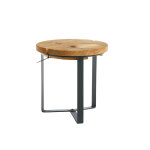 Sellette industrielle basse en fer et plateau bois louis moulin -  29 x 30 cm