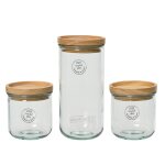 Set de 3 bocaux coloris transparent en verre recyclé - 9, 5 x 20 x 19 cm Set de 3 bocaux coloris transparent en verre recyclé - 9, 5 x 20 x 19 cm