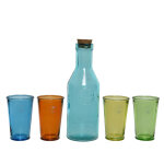Set boissons bouteille et 4 verres coloris multicolore en verre recycl -  10 cm