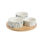 Set de tapas en porcelaine coloris beige avec un motif de branchage d'hiver 18 x 18