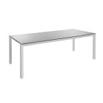 Table en aluminium blanc mat et verre cramique gris clair adenium - 220 x 100 x 76 c