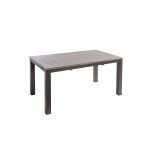 Table en aluminium gris  plateau aspect teck vieilli - 160 / 240 x 100 x 75 cm