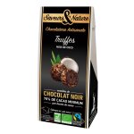 Truffes à la noix de coco enrobées de chocolat noir bio saveur et nature - 100 g Truffes à la noix de coco enrobées de chocolat noir bio saveur et nature - 100 g