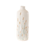 Vase dcoratif en cramique coloris jaune avec un dcor vgtal flore 11 x h 29, 3 x