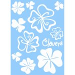 10 stickers autocollants transf�rables cadox fleurs clovers blancs