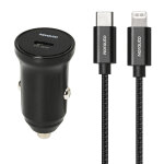 Chargeur de voiture usb c 20w + cble type c / lightning l80 cm norauto