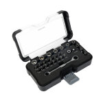 Coffret cl� � cliquet carr� 1 / 4  + 10 douilles 12 pans 4 - 13mm + embouts norauto 29