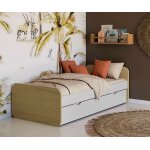 Ma chambre d'enfant lit ado avec sommier lemon blanc et bois 90x190 cm