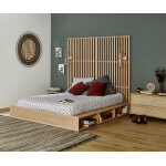 Ma chambre d'enfant lit ado avec sommier et t�te de lit haute dune bois naturel 140x190 cm