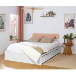 Ma chambre d'enfant lit ado avec sommier uma et tête de lit wika blanc et bois 140x200 cm Ma chambre d'enfant lit ado avec sommier uma et tête de lit wika blanc et bois 140x200 cm