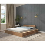 Ma chambre d'enfant lit adulte avec sommier dune et t�te de lit wika bois naturel 160x200 cm