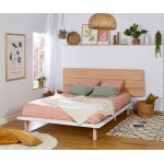 Ma chambre d'enfant lit adulte avec sommier hoha et tête de lit eon blanc et bois 140x200 cm Ma chambre d'enfant lit adulte avec sommier hoha et tête de lit eon blanc et bois 140x200 cm