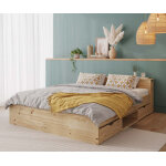Ma chambre d'enfant lit adulte avec sommier et tte de lit rtractable niston bois naturel 160x200 cm ...