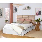 Ma chambre d'enfant lit adulte avec sommier uma et tête de lit elvy blanc et bois 160x200 cm Ma chambre d'enfant lit adulte avec sommier uma et tête de lit elvy blanc et bois 160x200 cm