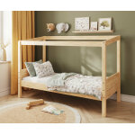 Ma chambre d'enfant lit cabane enfant combeebed bois naturel 90x200 cm sans caches sommier avec toit ...
