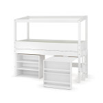 Ma chambre d'enfant lit cabane mi - hauteur avec bureau et matelas combeebed blanc 90x200 cm / opt1:echelle ...