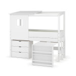 Ma chambre d'enfant lit cabane mi - hauteur avec bureau et matelas combeebed blanc 90x200 cm / opt1:echelle ...